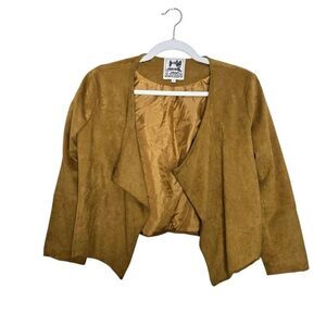 Jasse Faux Suede Draped Open Front Jacket Brown Size Small